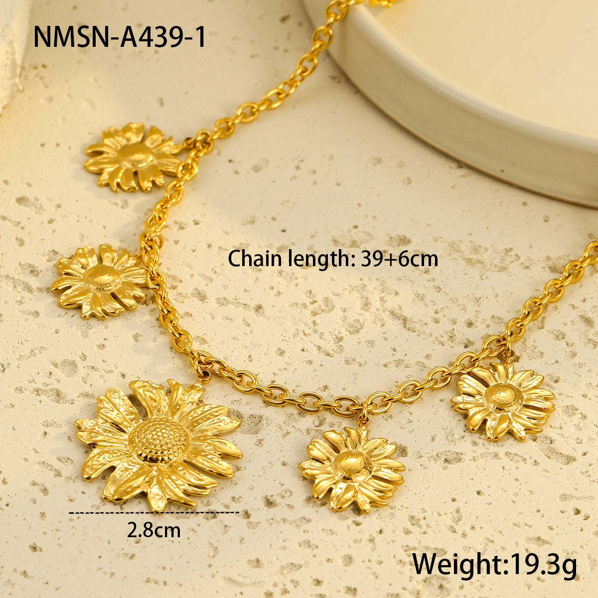 Collar de girasol OL a la moda en acero inoxidable con baño de oro de 18 quilates para mujer