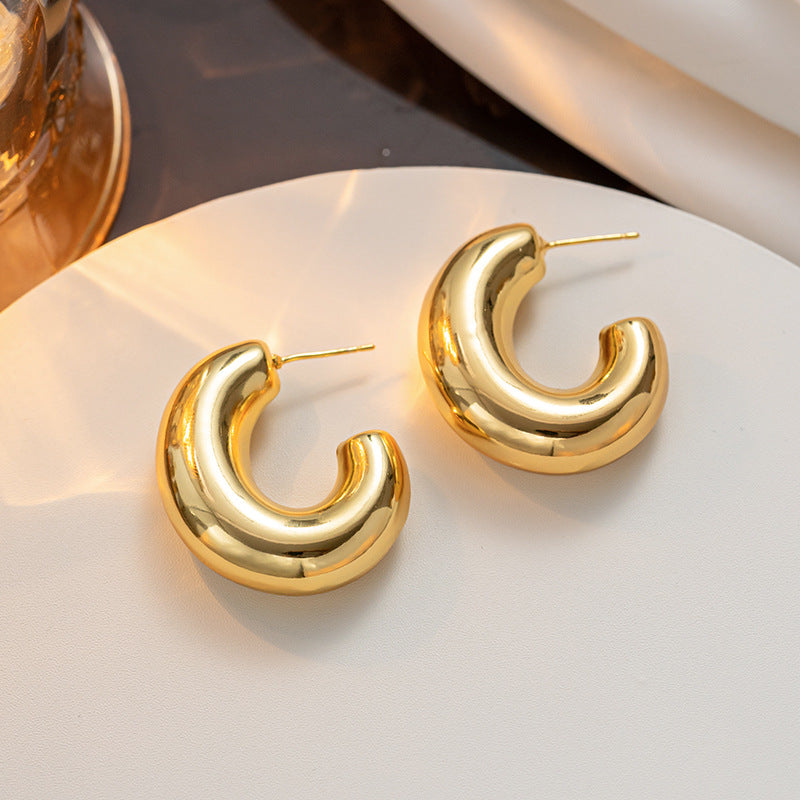 Geometric Stainless Steel Hoop Earrings with Vacuum Plating in 18K Gold Tone for Women