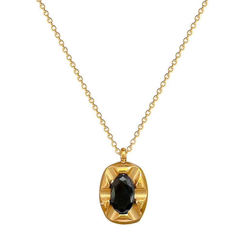 Minimalist Geometric Black Onyx Pendant Necklace in Titanium Steel with Gold Plating for Women and Men