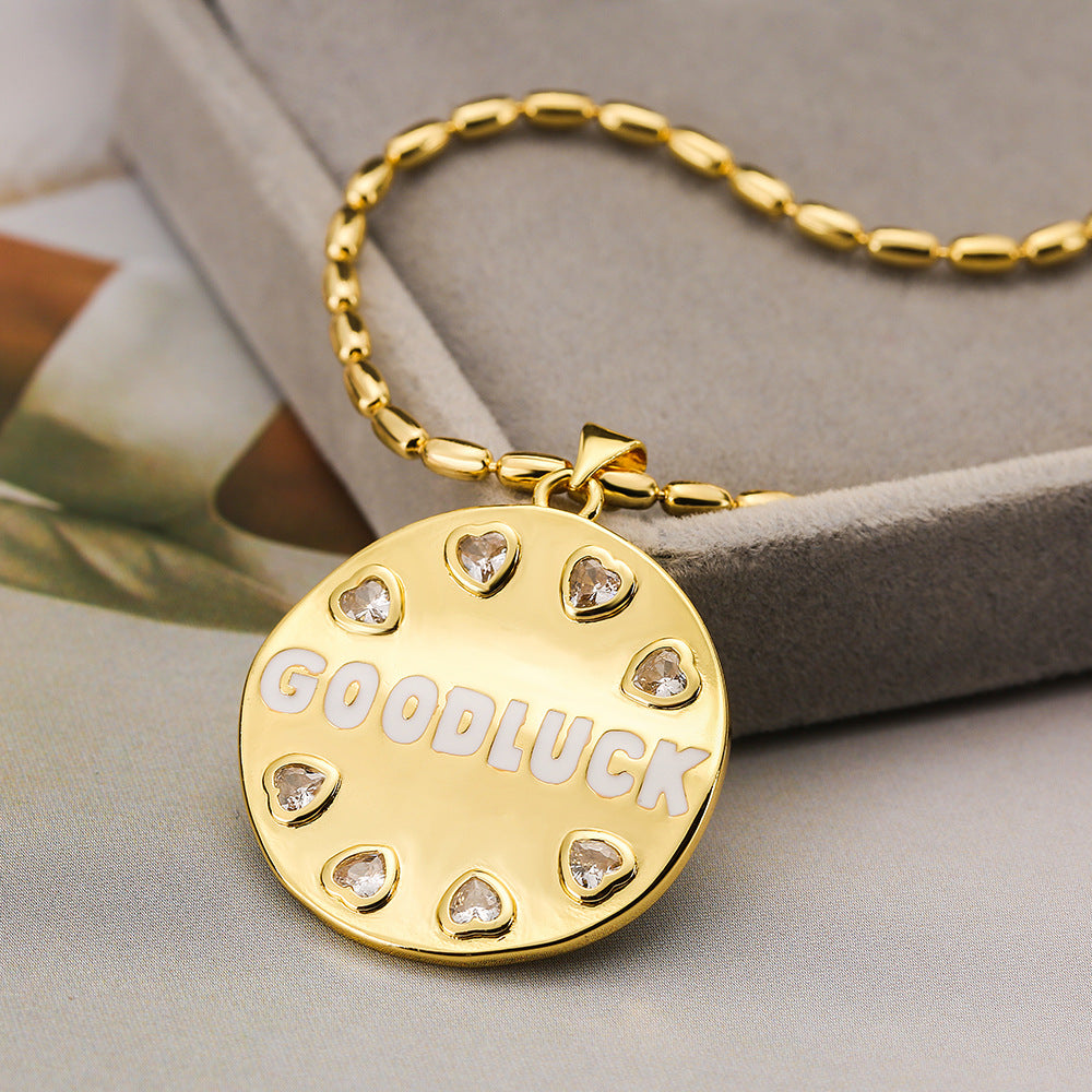 Minimalist Geometric Circle Pendant Necklace for Women in Brass with Real Gold Plating Good Luck Design