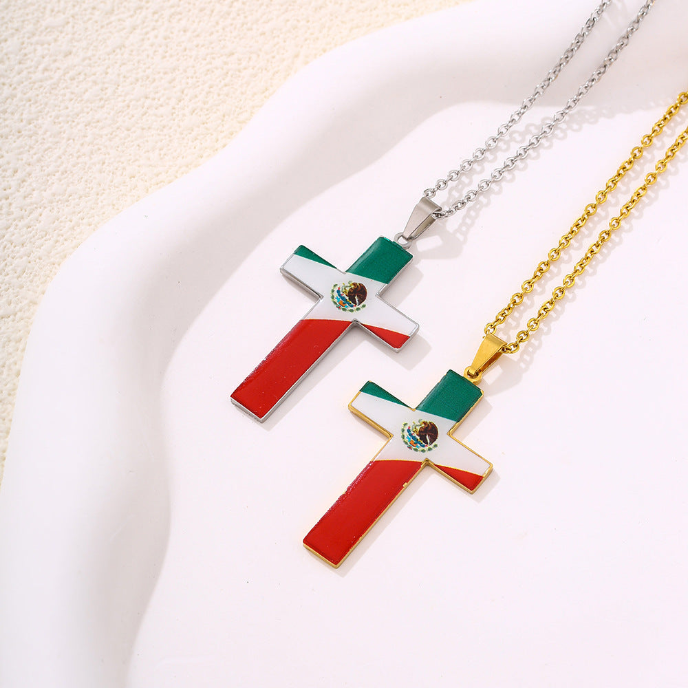 Collana Pendente a Croce Minimalista in Acciaio Inossidabile con Finitura Smaltata su Catena ad O, Unisex