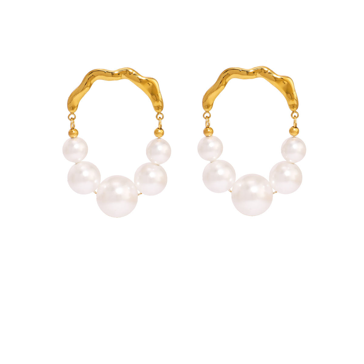 Orecchini minimalisti geometrici in acciaio inossidabile con perle, placcati sottovuoto in oro 18 carati da donna