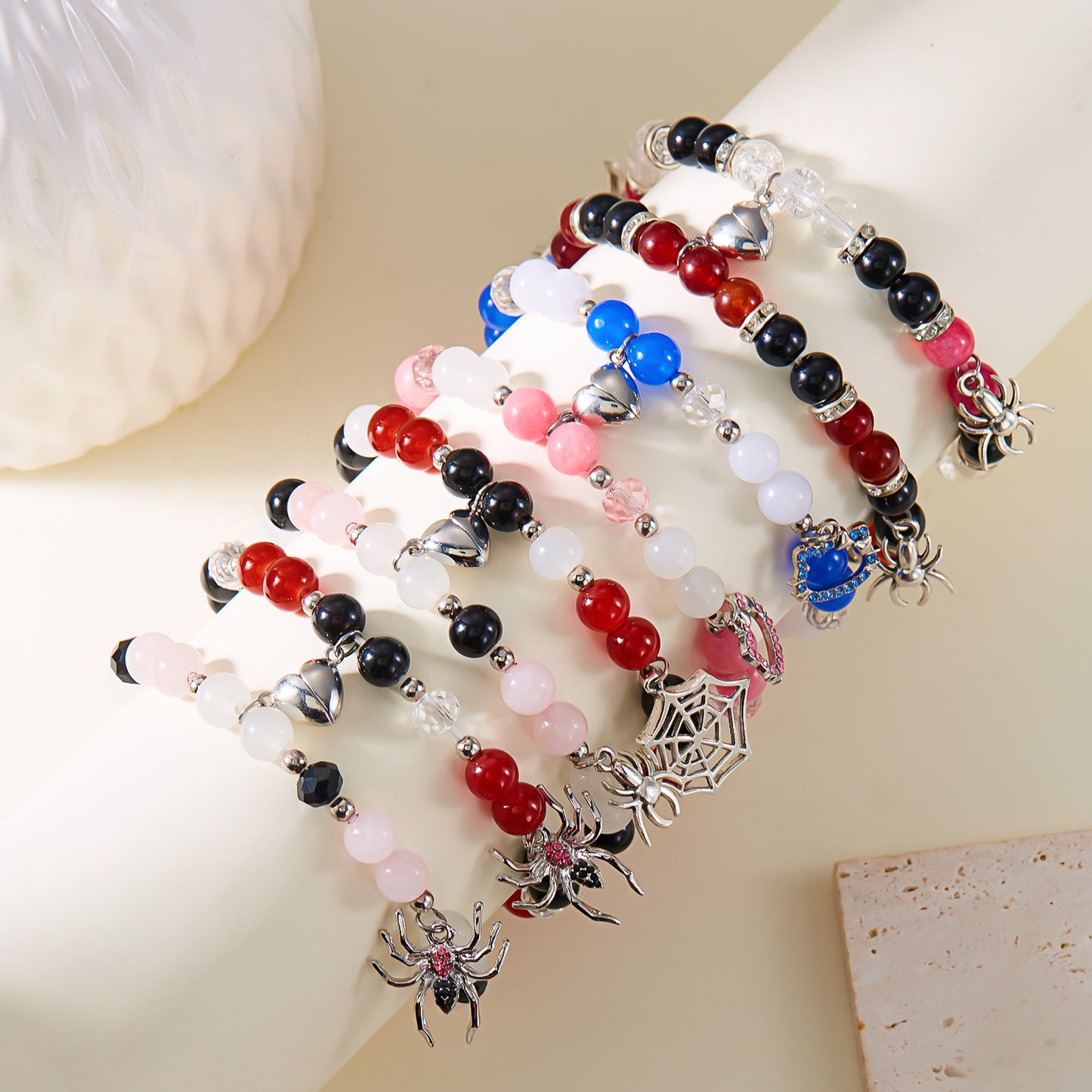 Pulsera de Halloween con Colgante de Araña y Cuentas de Cristal Multicolor, Aleación, Joyería Hecha a Mano para Parejas, Unisex, Regalo para Fiesta de Festival