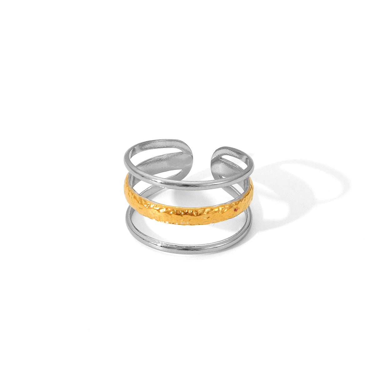 Anello da donna minimalista a fascia aperta geometrica in acciaio al titanio placcato oro 18 carati