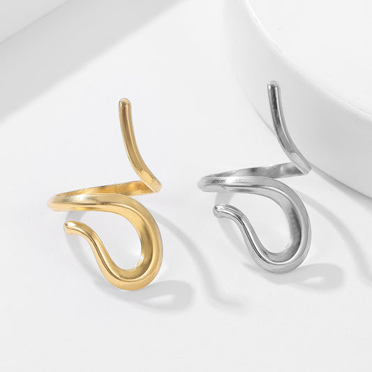 Anello a serpente irregolare geometrico regolabile in acciaio inossidabile per indice con finitura placcata