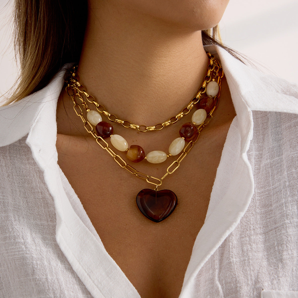 Collar de resina de acero de titanio chapado en oro de 18 quilates con PVD, geométrico minimalista para mujer