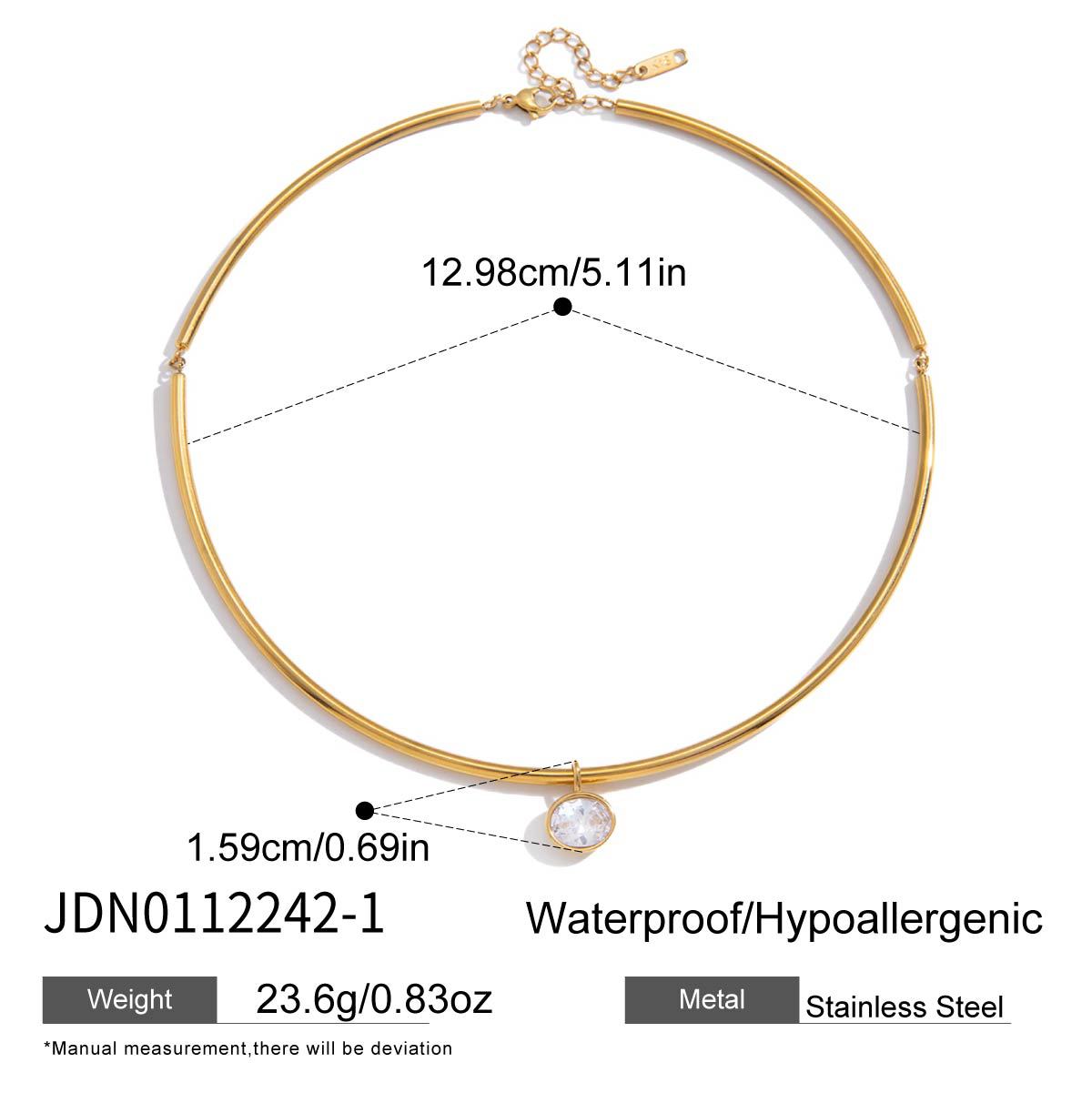 Minimalist Geometric Round Stainless Steel PVD Cubic Zirconia Pendant Necklace for Women
