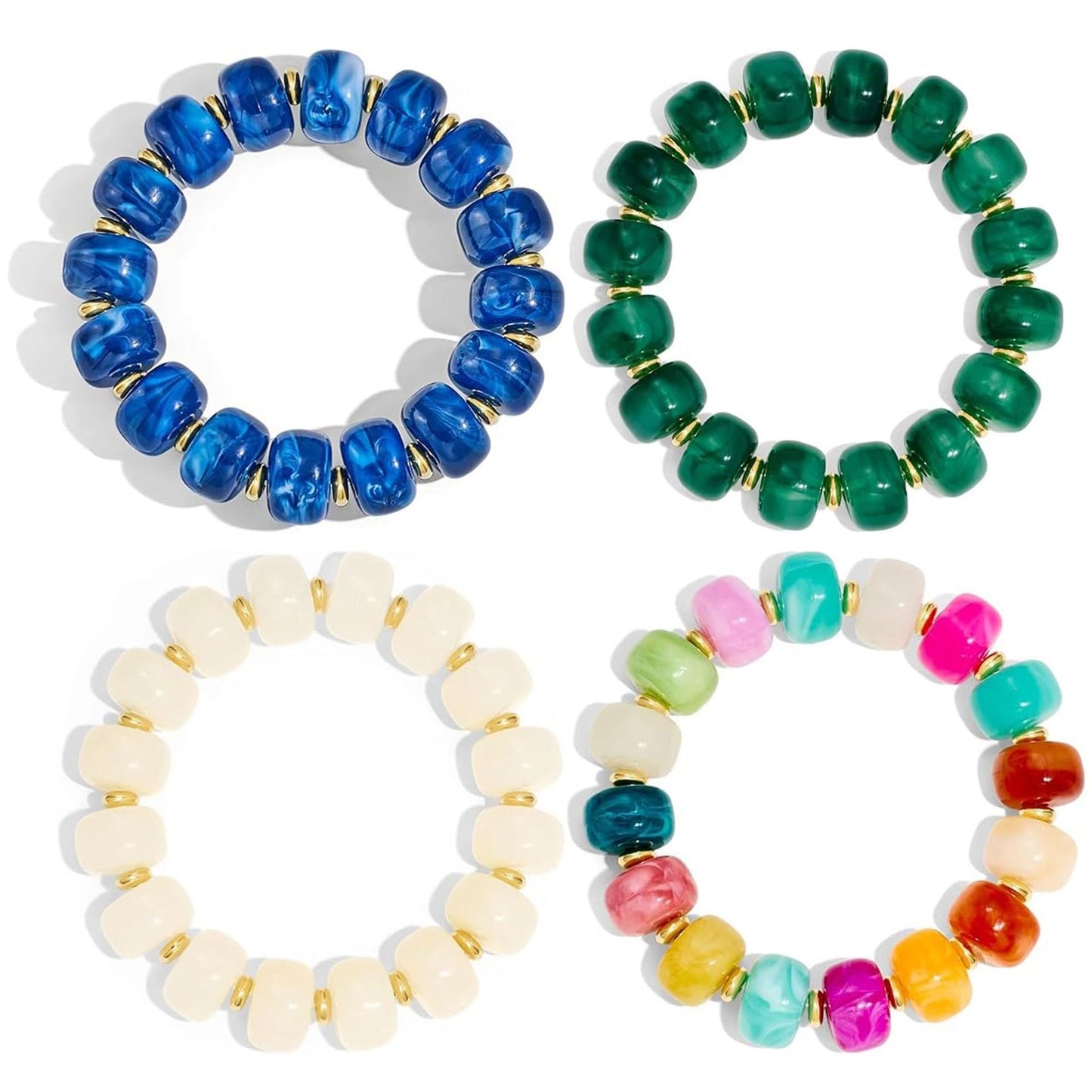 Bohemian Minimalist Geometric Round Resin Acrylic Beaded Bracelet for Women