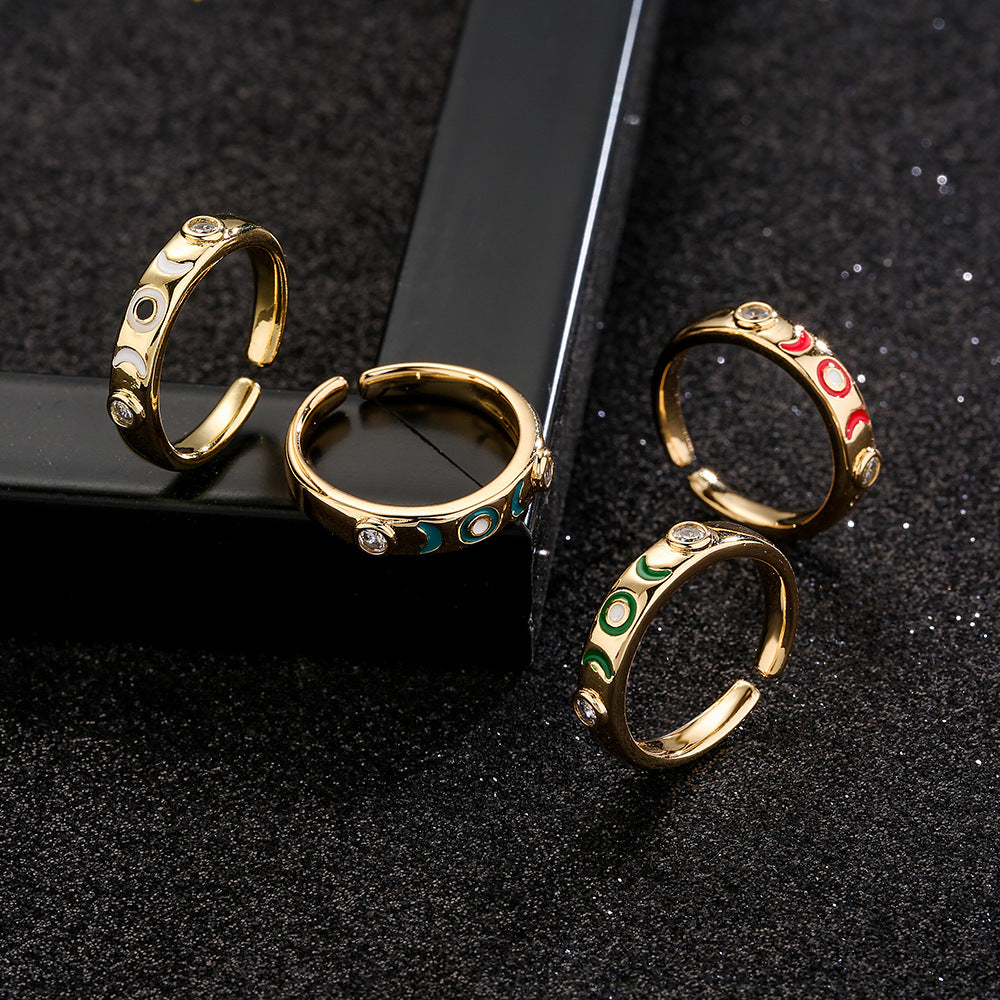 Minimalist Geometric Copper Ring for Women with 18K Gold Plating and Colored Zircon Inlay