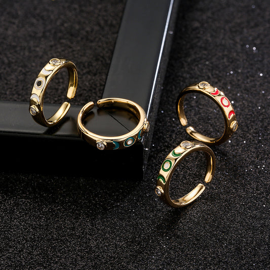Minimalist Geometric Copper Ring for Women with 18K Gold Plating and Colored Zircon Inlay