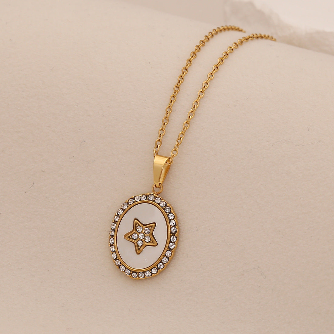 Fashionable Geometric Heart and Star Pendant Necklace in Stainless Steel with Full Rhinestone Accents