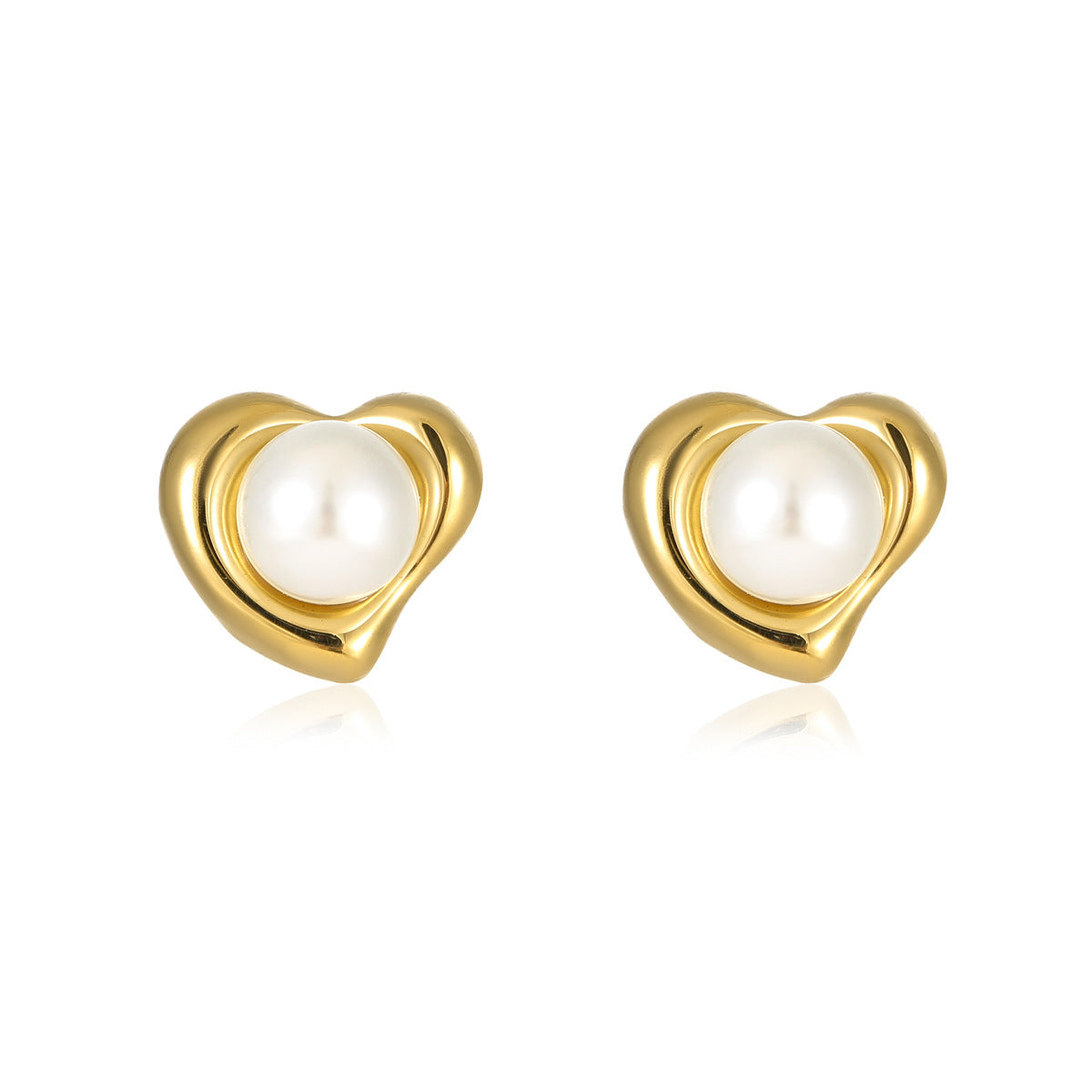 Orecchini a perno da donna vintage placcati oro in acciaio inossidabile a forma di cuore con intarsi di perle