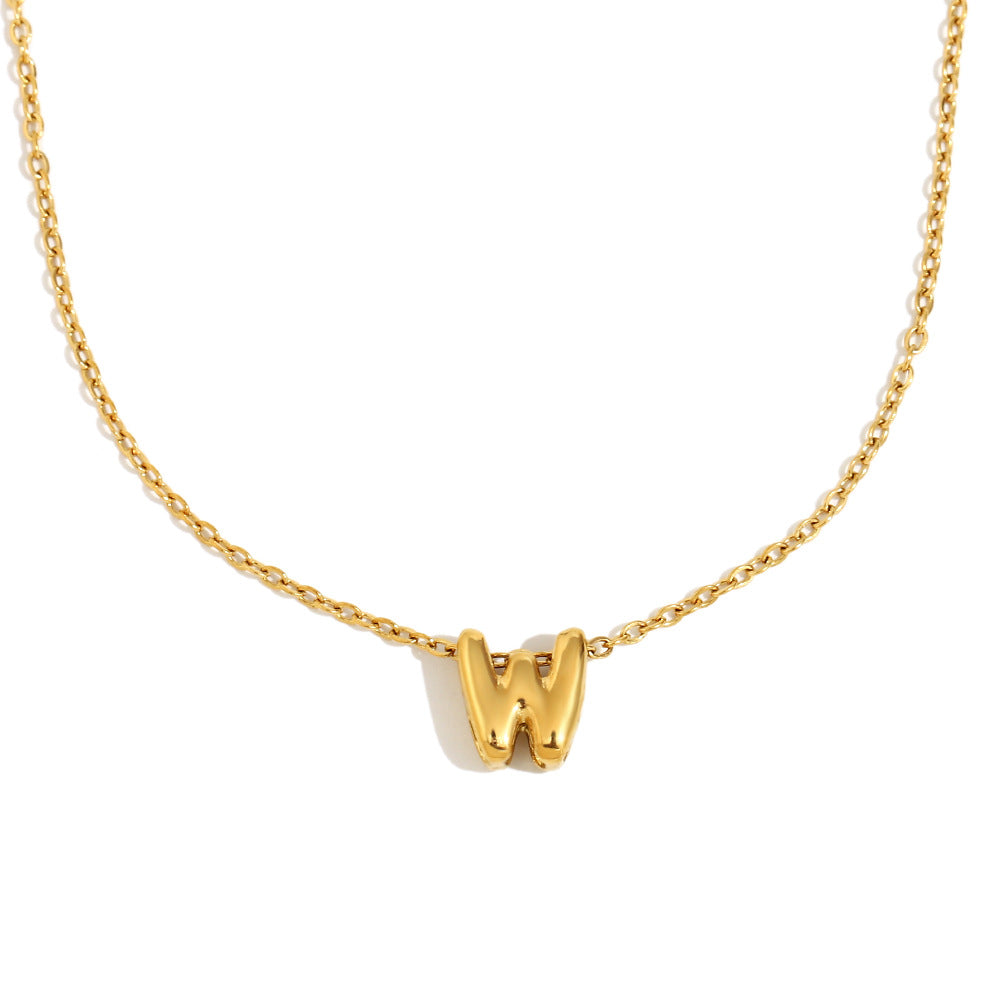 Fashionable Minimalist Letter Pendant Necklace in Stainless Steel with 18K Gold Plating for Women
