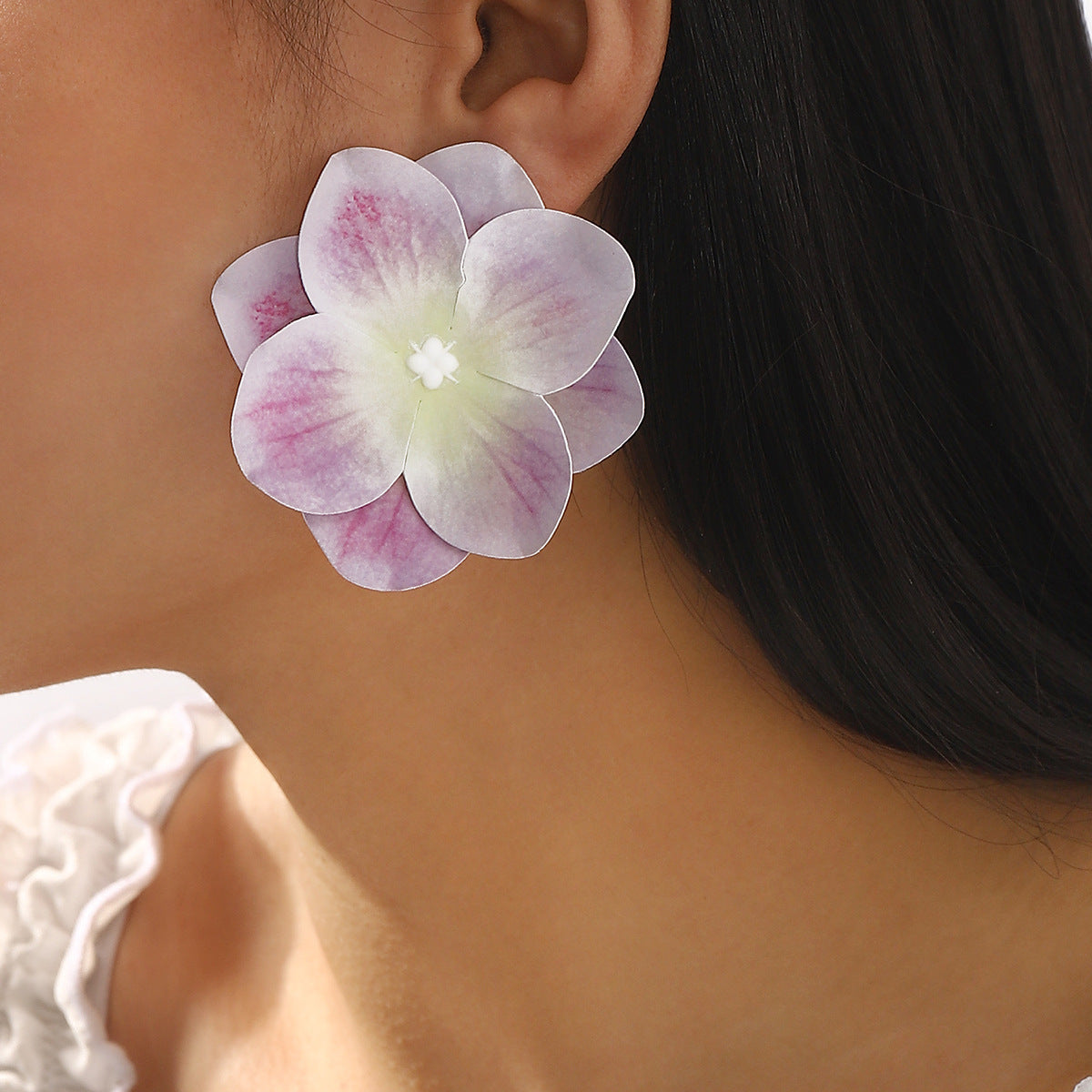 Pendientes de perlas con orquídeas florales frescas para mujer, diseño floral de tela hecho a mano, estilo de vacaciones de primavera y verano.