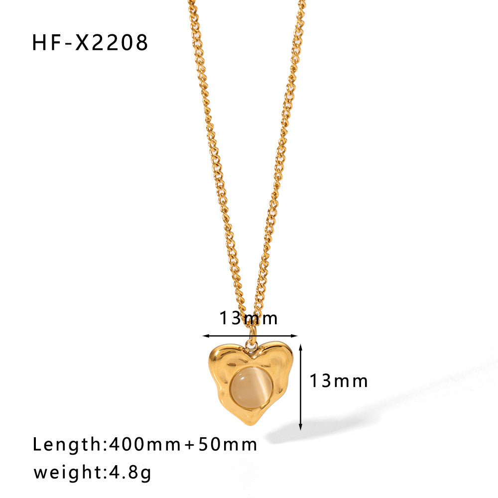 Minimalist Cat Eye Stone Zircon Pearl Smiley Face Necklace for Women in Titanium Steel with Plating Finish