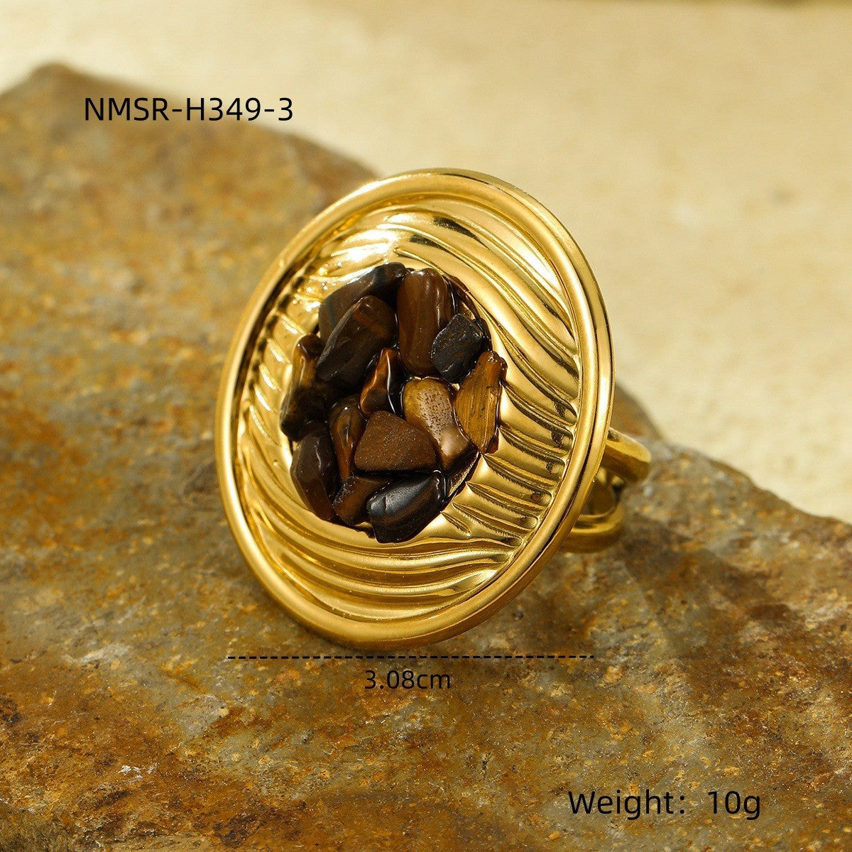 Anillo de lujo Ojo de Horus retro en acero inoxidable con acabado chapado para mujer, diseño de banda abierta geométrica