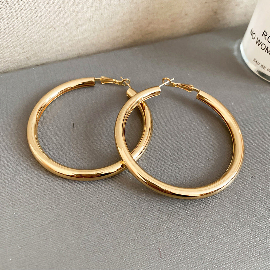 Pendientes de aro redondos geométricos minimalistas para mujer con alambre de acero galvanizado y acabado de metal pulido