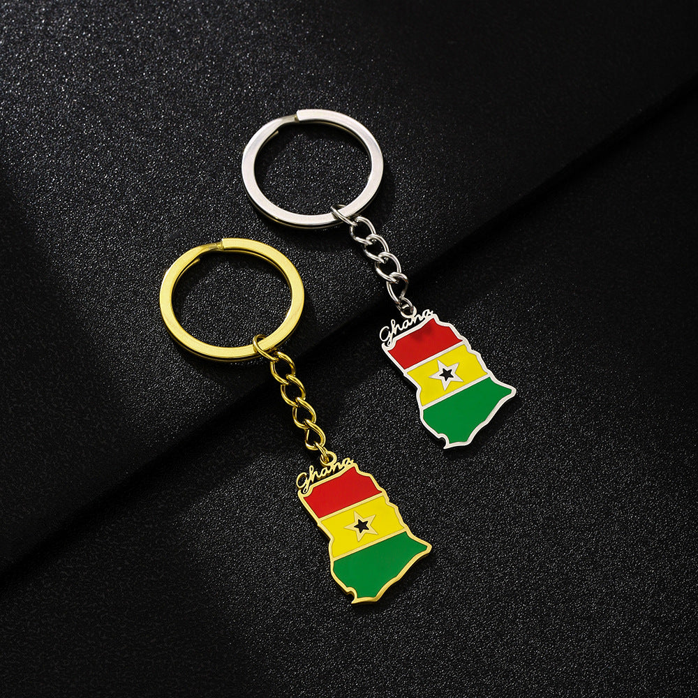Portachiavi con Ciondolo Vintage in Stile Etnico Smaltato Ghana in Acciaio al Titanio per Uomo e Donna