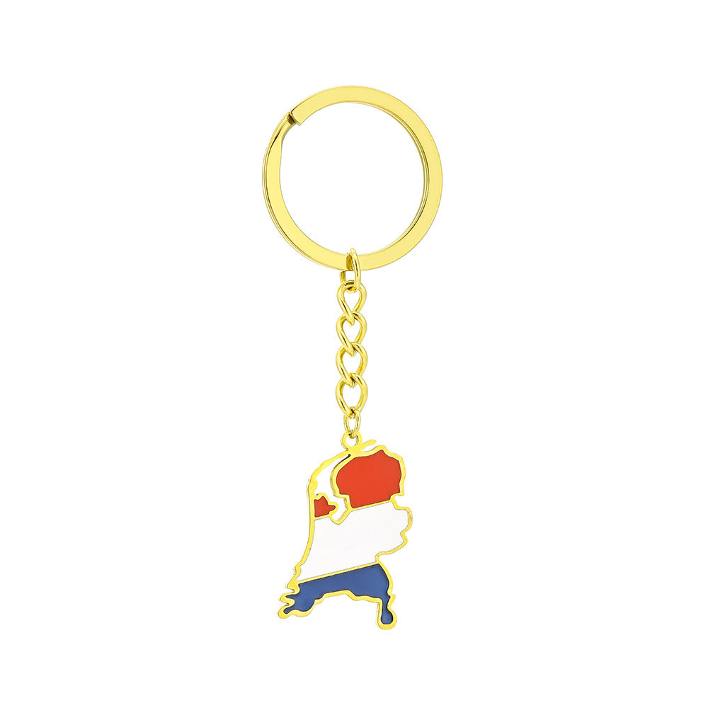 Portachiavi con Bandiera Olandese Smaltata in Acciaio Inox per Uomo e Donna, Accessorio Stile Etnico