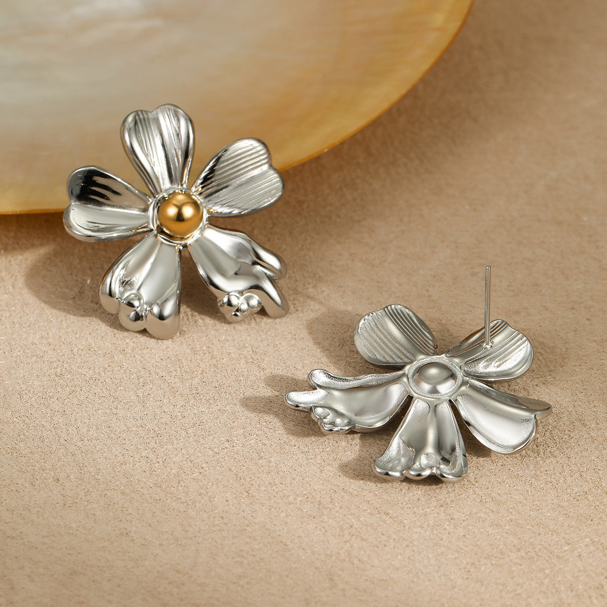 Pendientes de Acero Inoxidable con Forma Floral, a la Moda y con Acabado Chapado para Mujer
