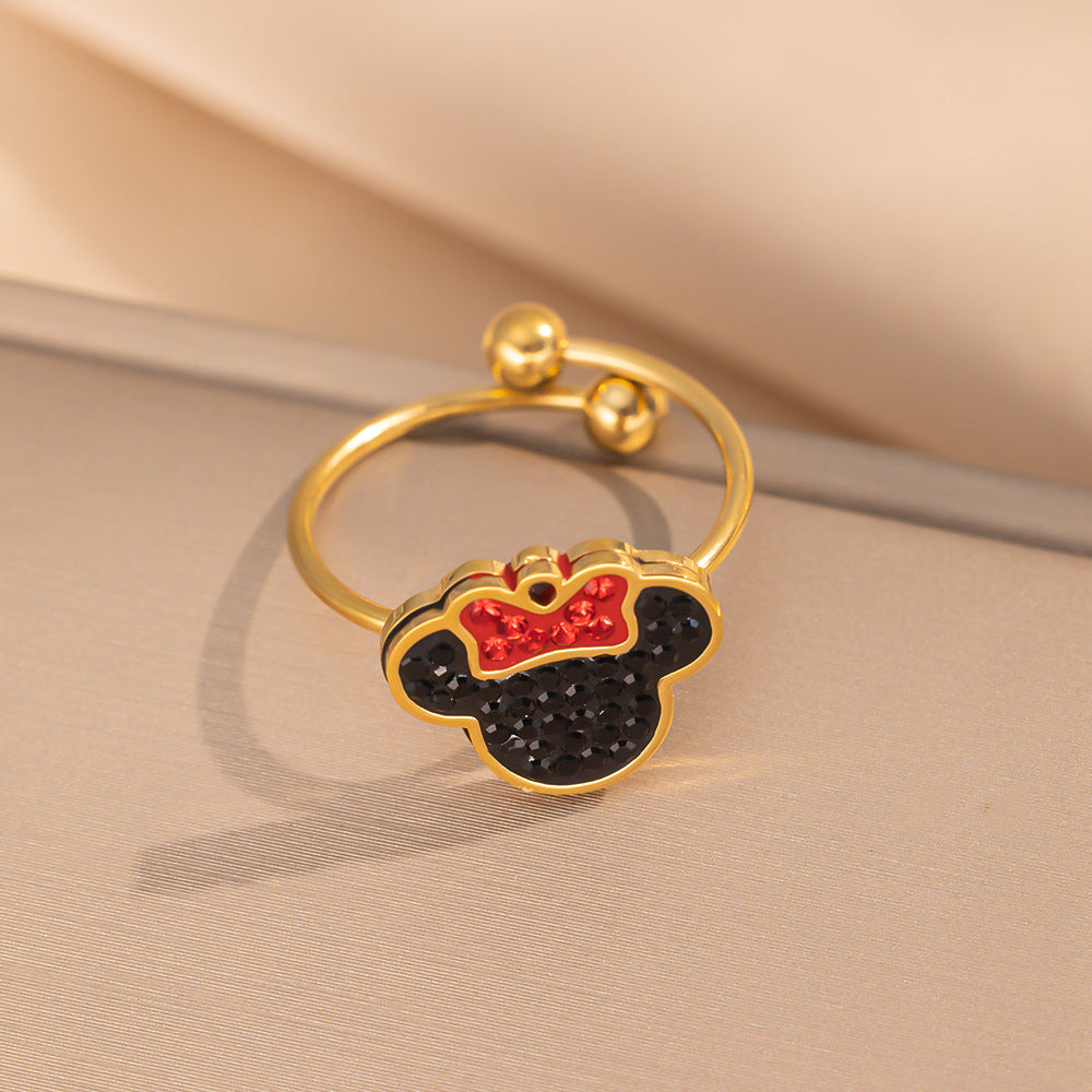 Cartoon Mickey Mouse Titanium Steel PVD Charm Bar for Women