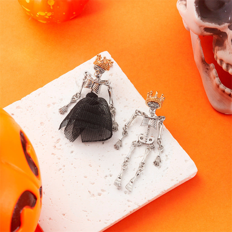 Pendientes de borla asimétricos con calavera gótica oscura para mujer con diseño de telaraña acrílica y aleación chapada