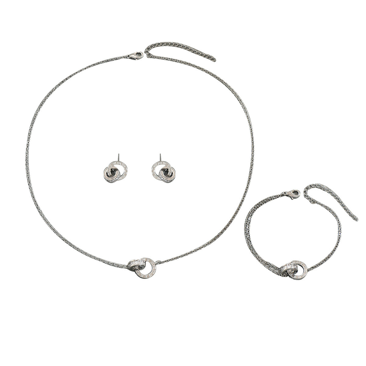 Set Collana Pendente a Doppio Anello e Orecchini Minimalisti in Lega di Zinco con Intarsio di Diamanti per Donna