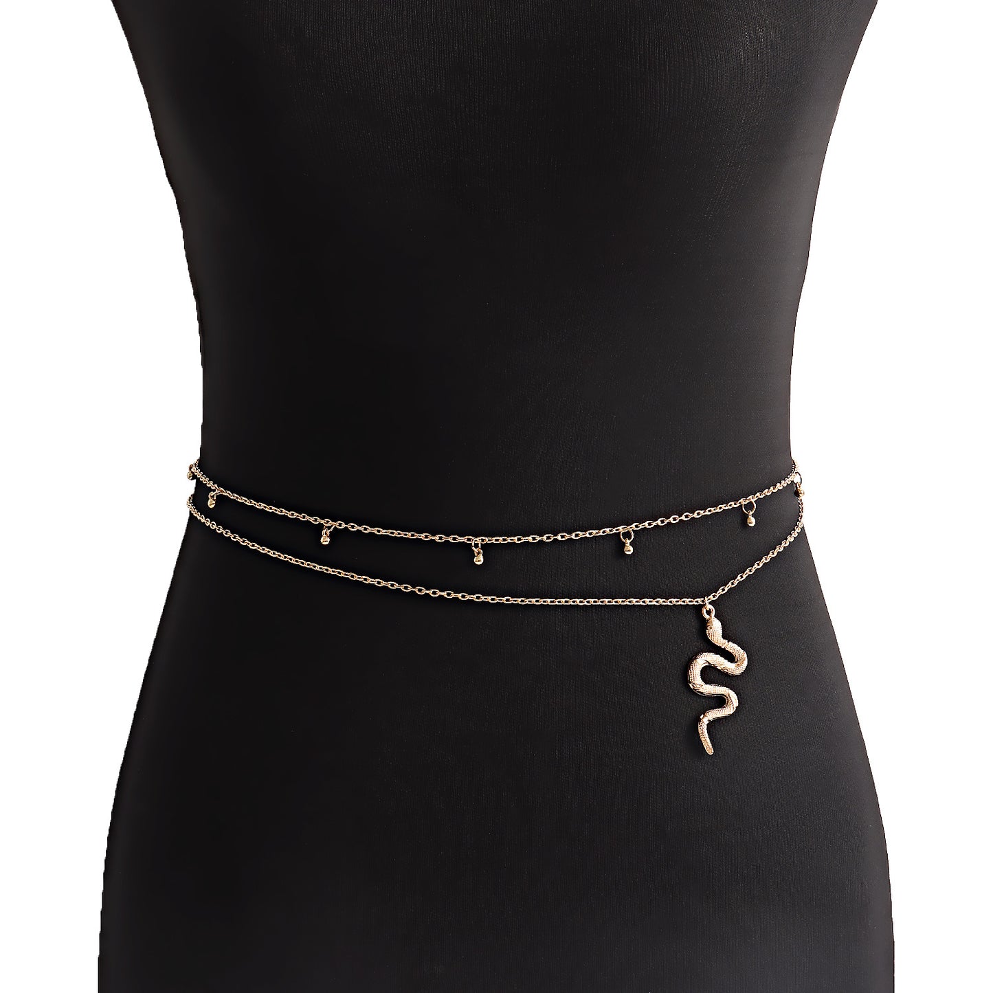 Punk Style Double-Layer Snake Chain Waist Chain for Women with Alloy Beads and Slim Design