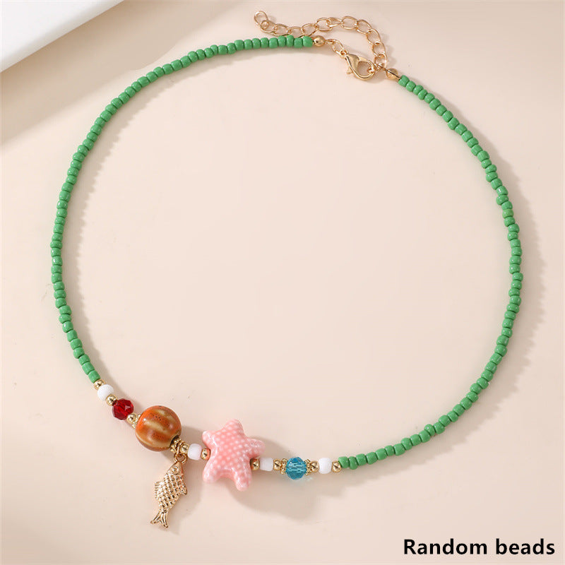 Collana Minimalista in Resina con Fiocco per Ragazze con Finitura Dipinta, Ciondolo a Stella Marina a Tema Spiaggia su Catena di Perline