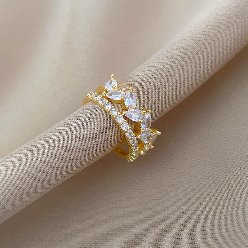 Cartoon Style Crown-Shaped Gold-Plated Brass Adjustable Drop-Shaped Wedding Ring for Women