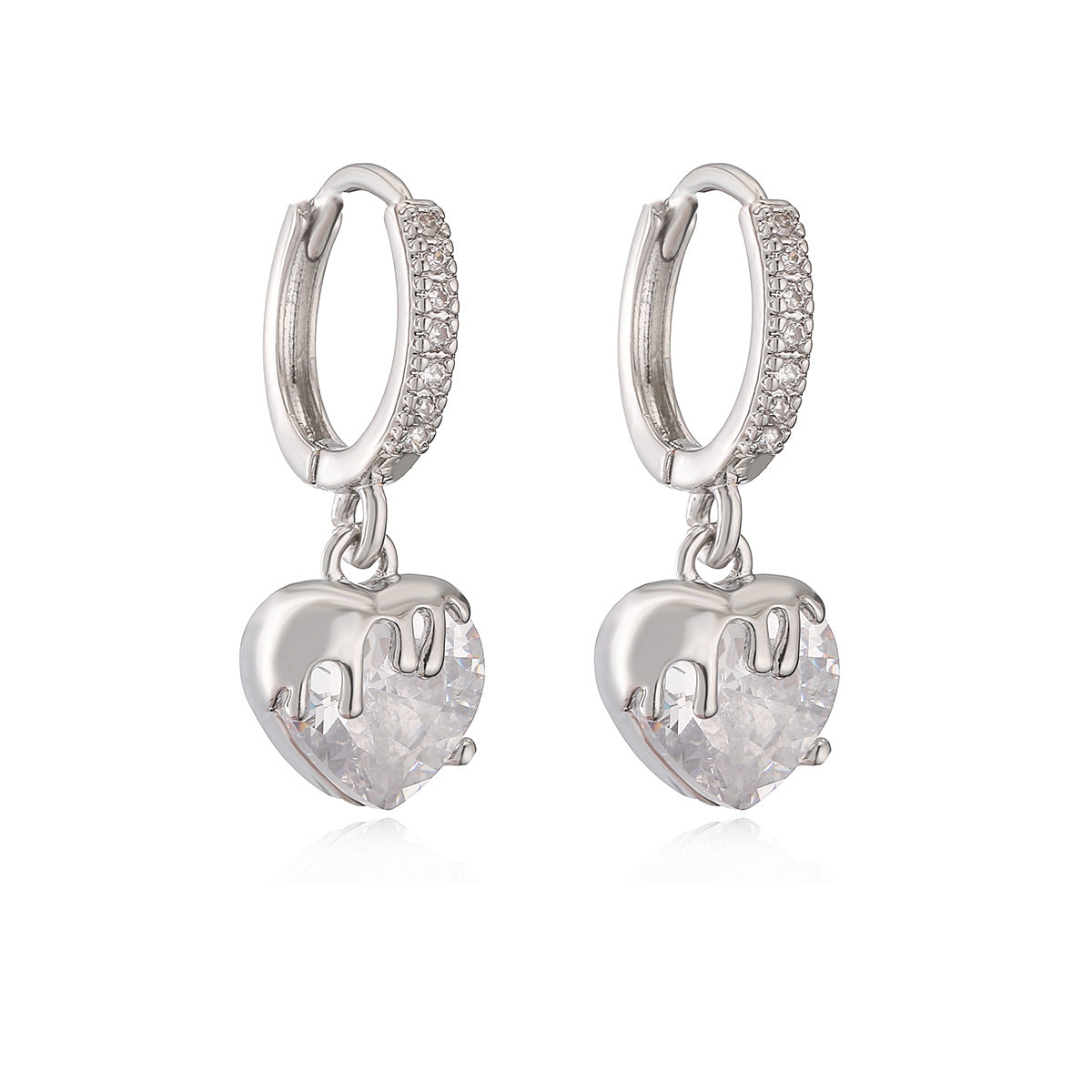 Orecchini da donna minimalisti in rame a forma di fiocco e cuore, placcati in oro vero con intarsio di zirconi
