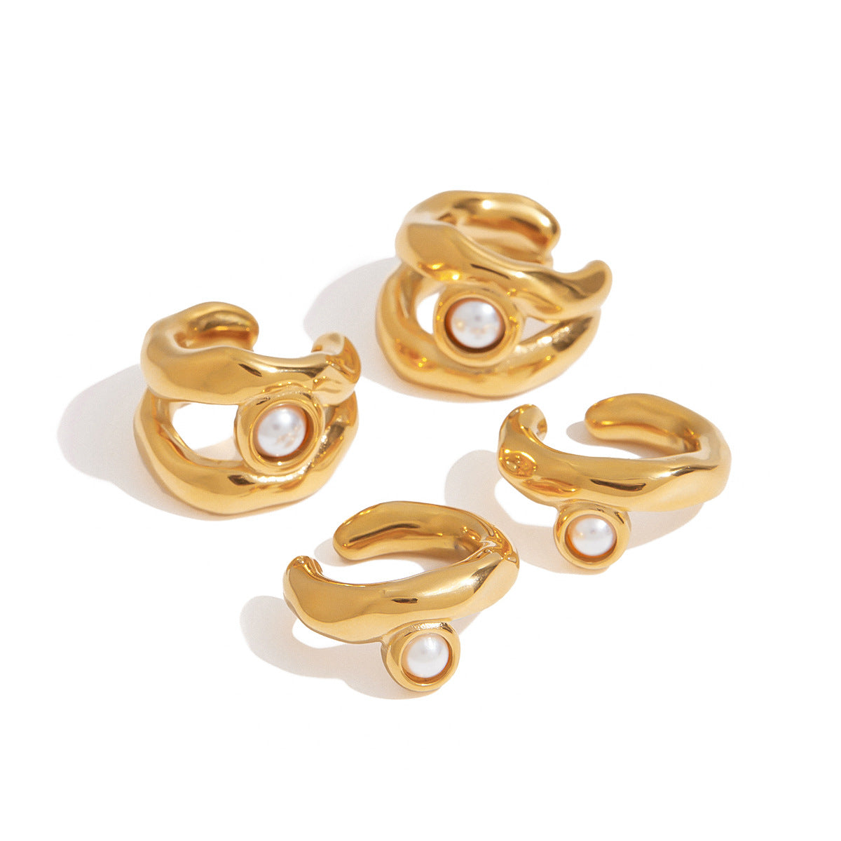 Elegant Geometric Pearl Inlay Stainless Steel Clip-On Earrings for Women