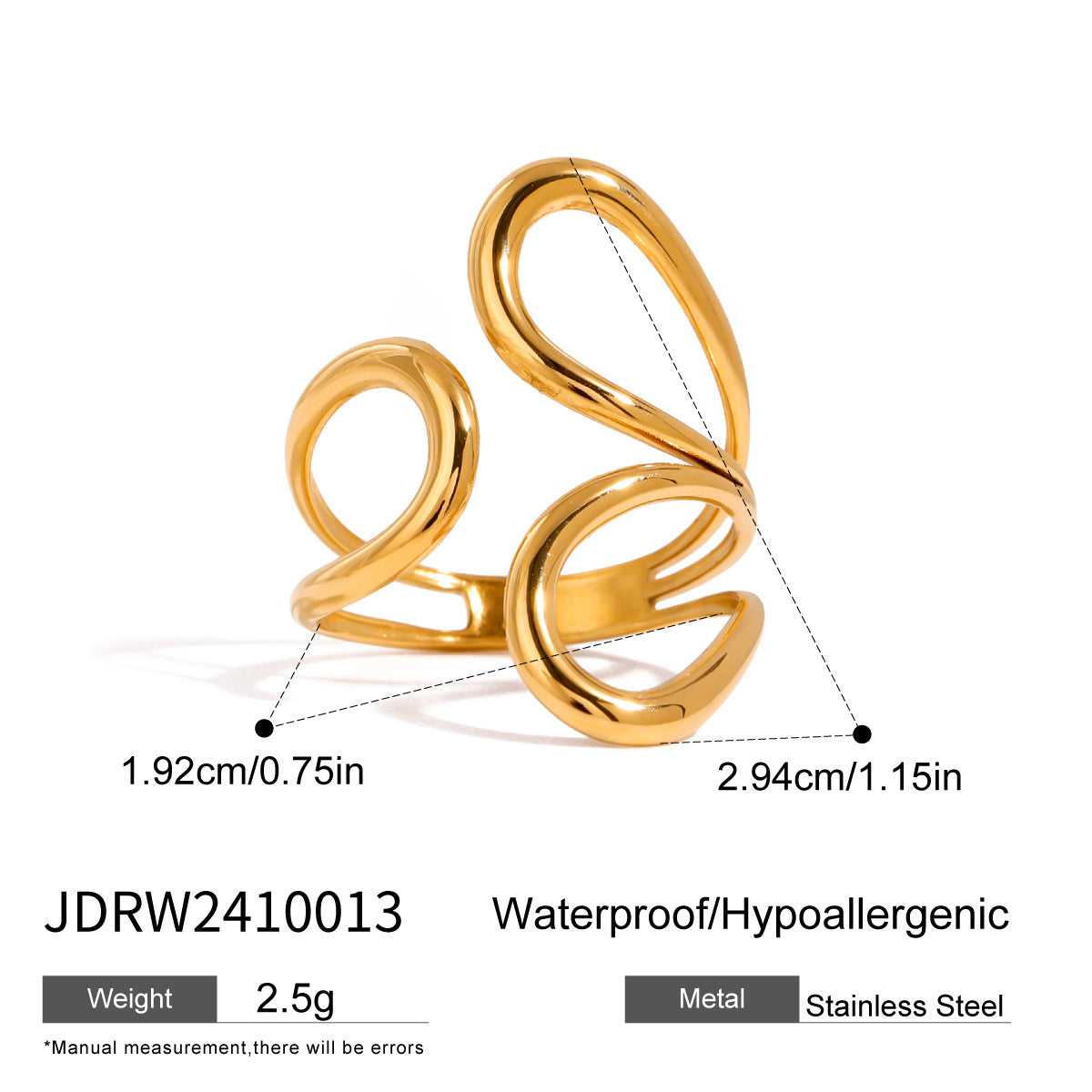 Geometric Plated Stainless Steel Ring for Women