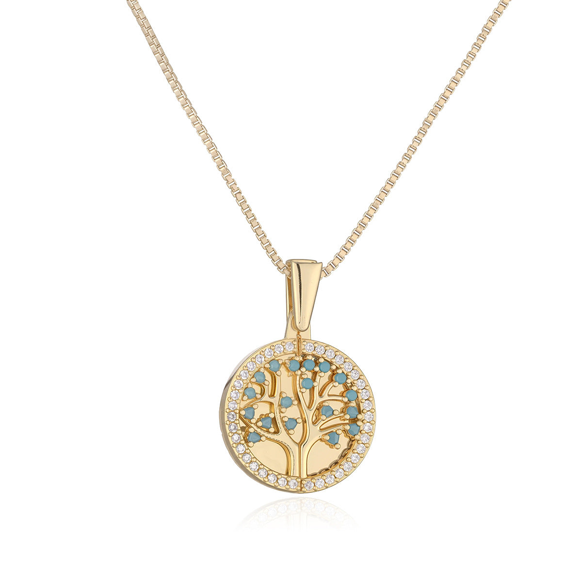 Minimalist Elegant 18K Gold Plated Brass Cubic Zirconia Heart Tree of Life Pendant Necklace