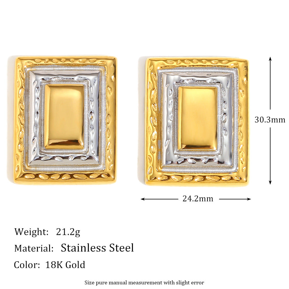 Orecchini a perno con cornice geometrica in acciaio inossidabile con placcatura in oro 18 carati da donna, design alla moda per l'ufficio
