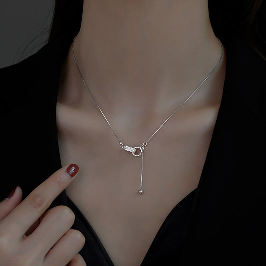 Minimalist Geometric Round Bead Double Ring Necklace for Women in Titanium Steel with Vacuum Plating Box Chain