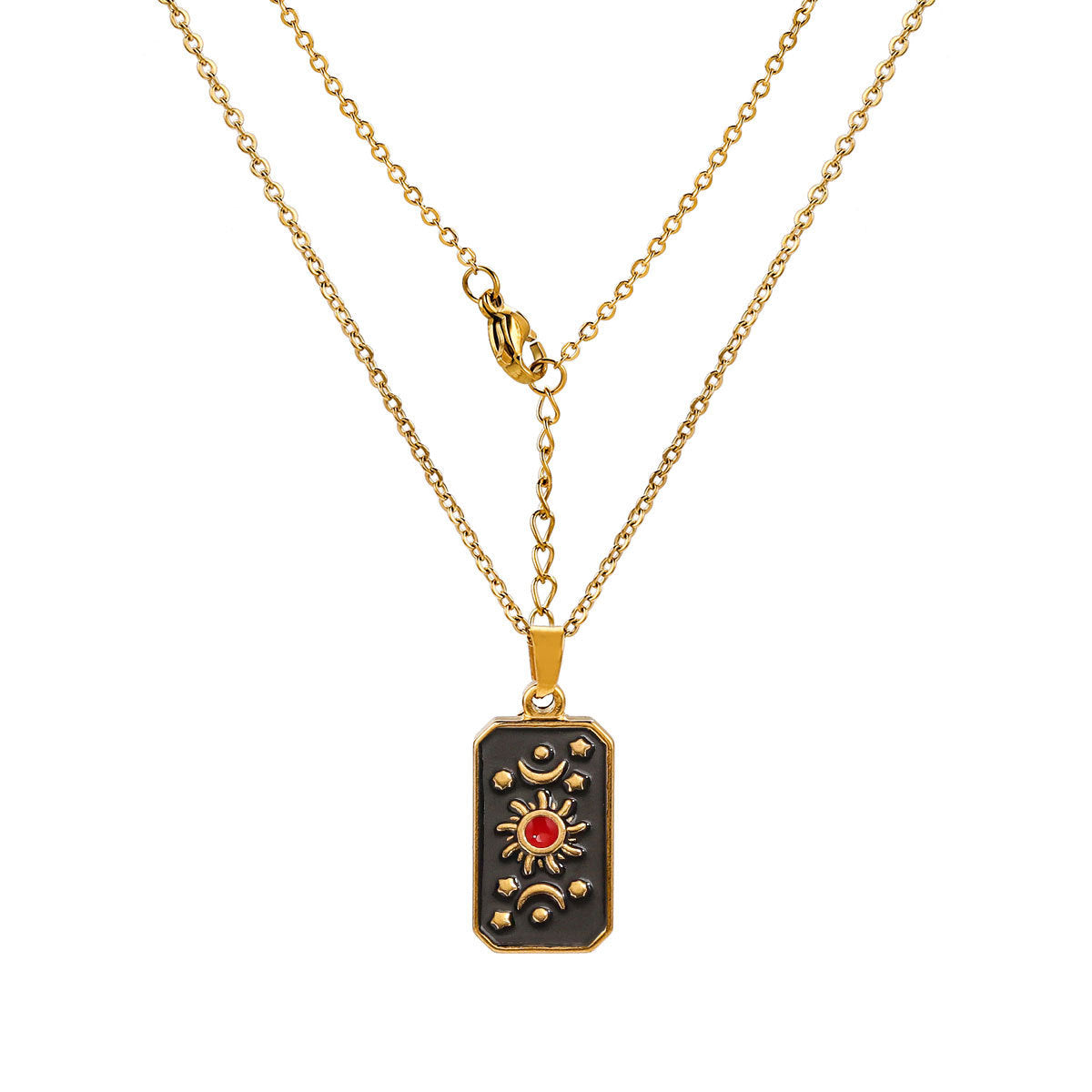 Collana con ciondolo a forma di tarocco vintage da donna con design a rilievo 3D in acciaio al titanio con finitura placcata