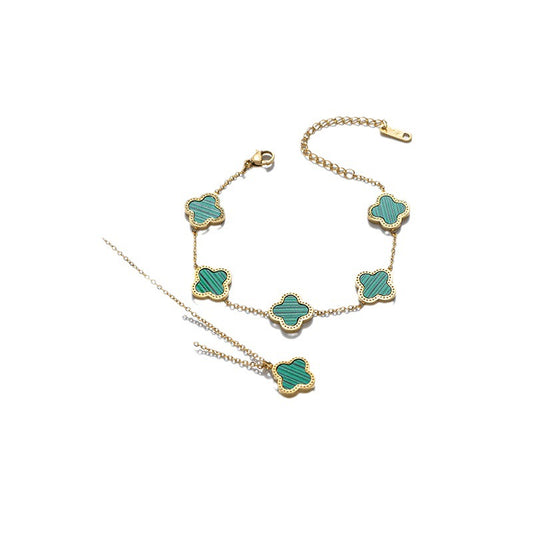 Fashion-Forward Clover-Shaped Titanium Steel Pendant Necklace Set with O-Chain for Women