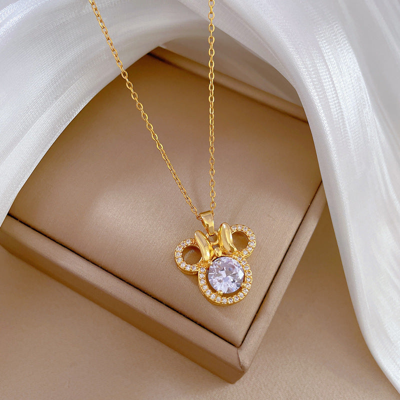 Collana con Pendente Lusso Farfalla Strass Catena Acciaio Titanio Geometrica Dolce Clavicola