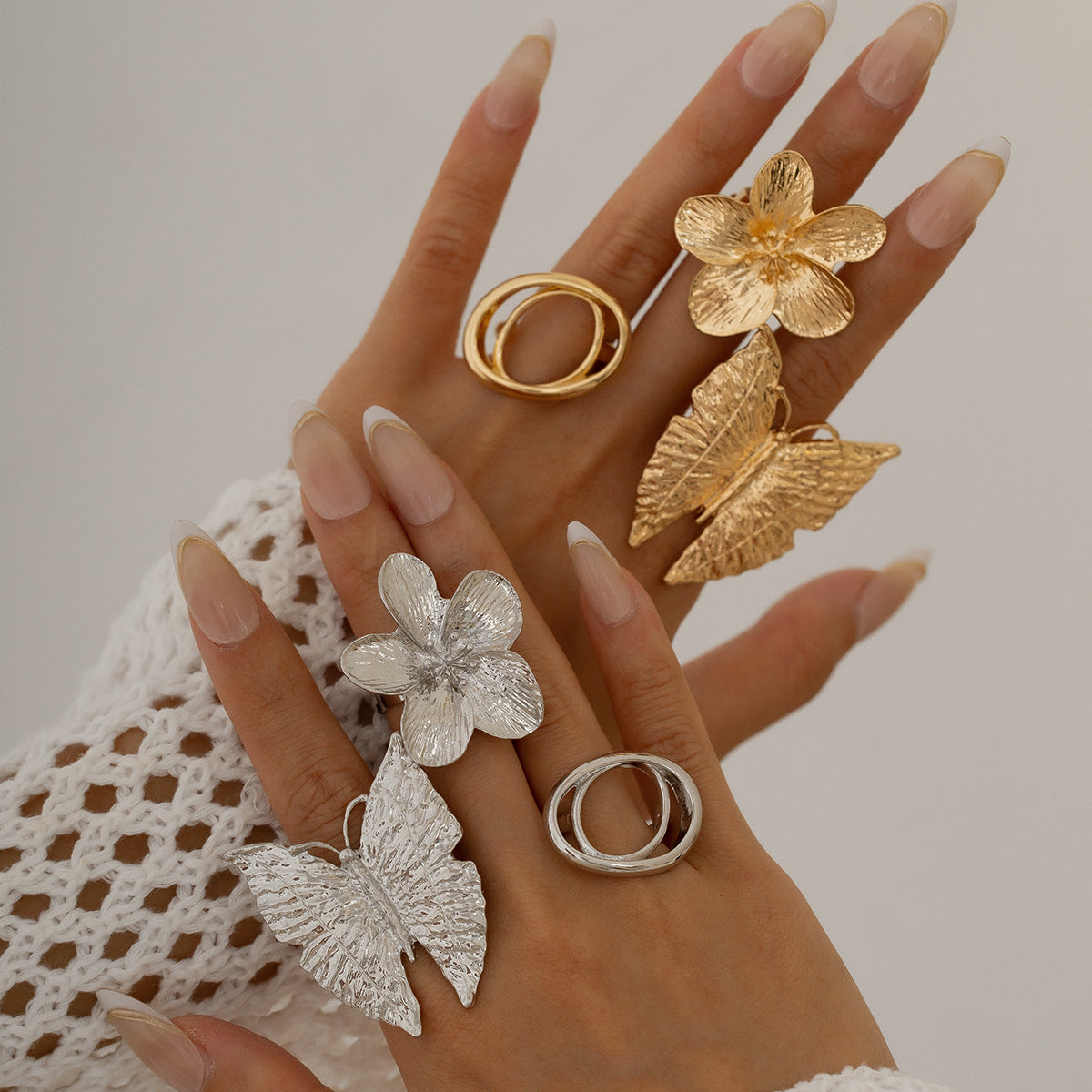 Creative Butterfly Shaped Zinc Alloy Plated Open Ring Set for Women