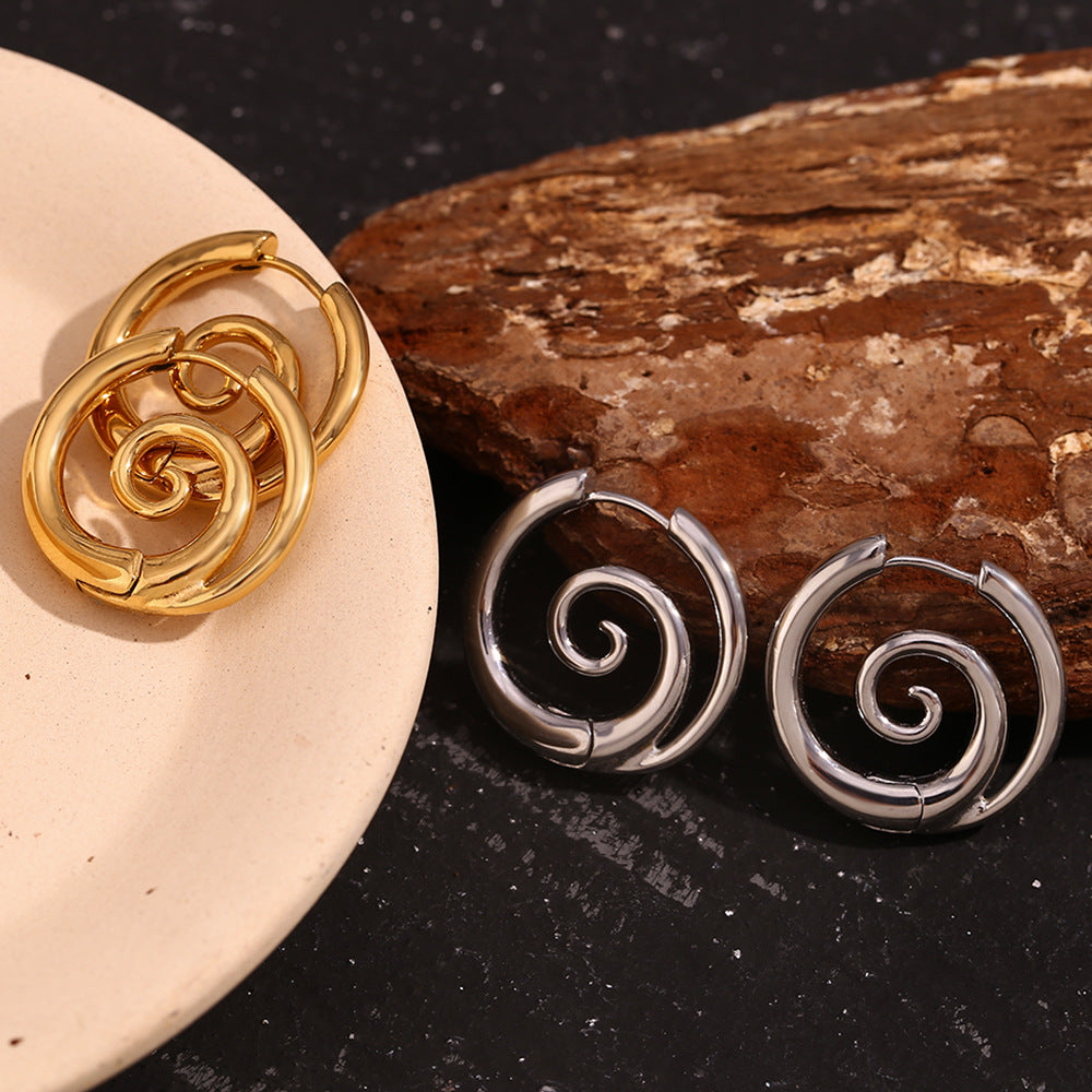 Minimalist Spiral Snail Earrings for Women Stainless Steel with 18K Gold Plating Geometric Design Fashion Office Wear