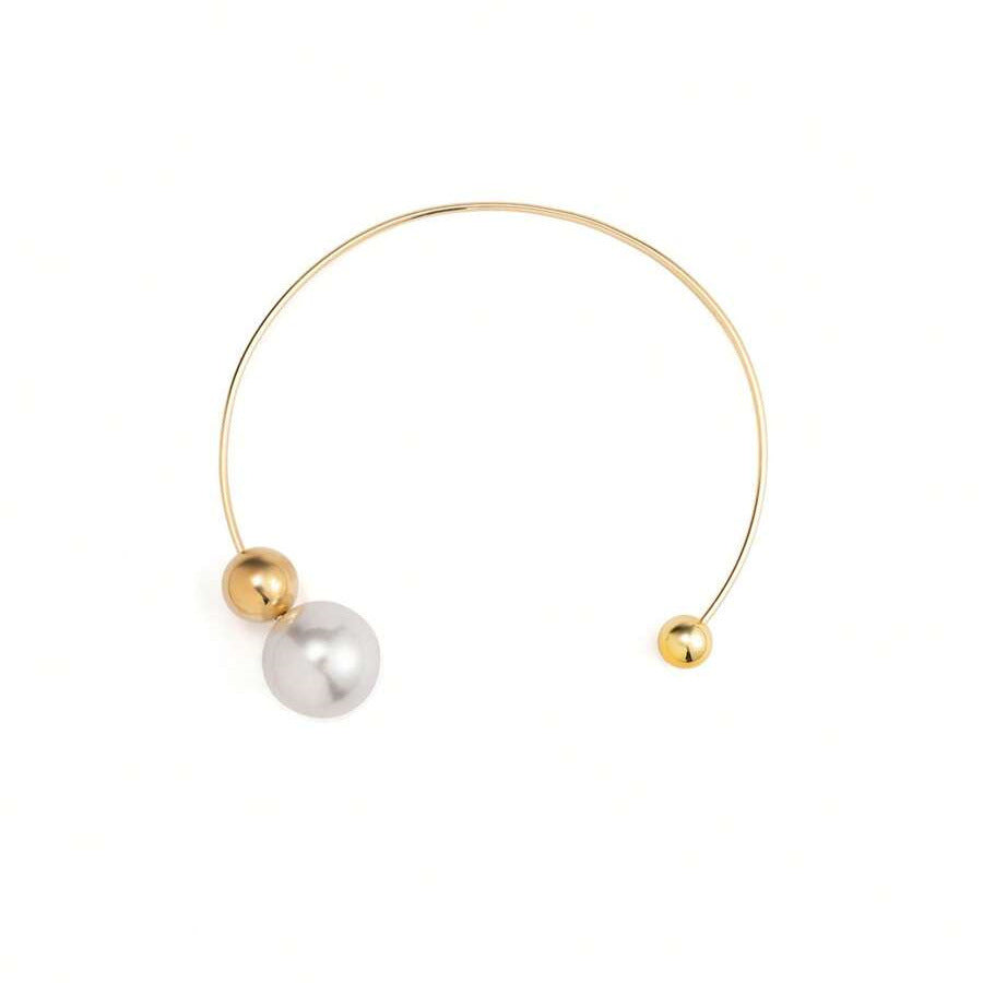 Collar de Aleación Geométrico Minimalista con Incrustación de Perlas para Mujer, Elegante Cadena para la Clavícula