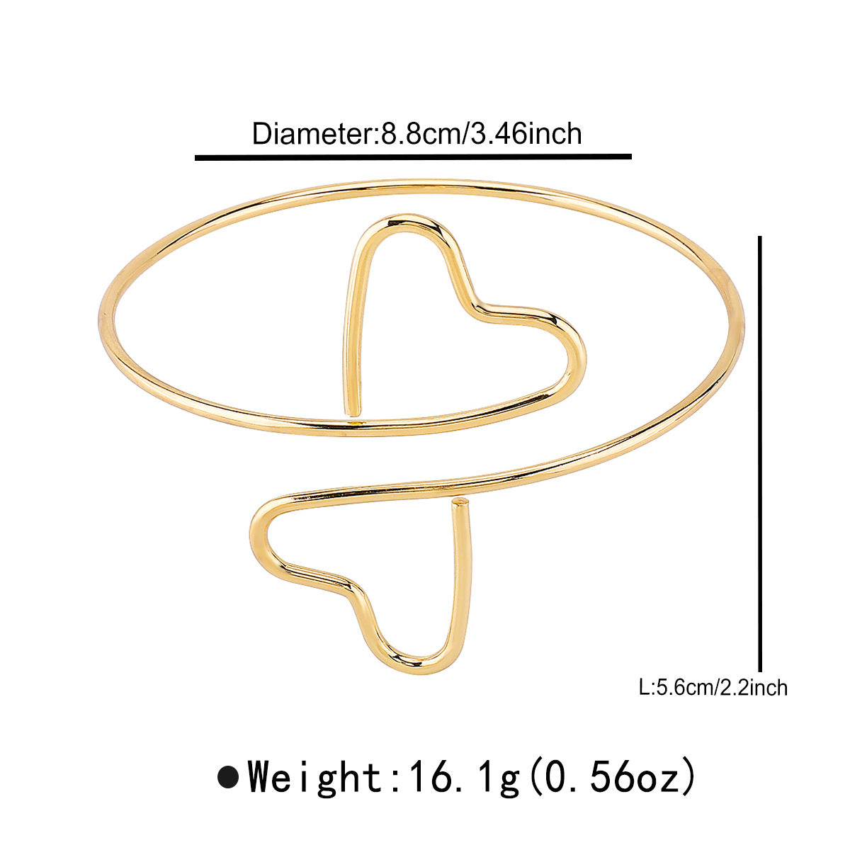 Minimalist Geometric Heart Shaped Metal Cuff Bracelet with Plated Finish