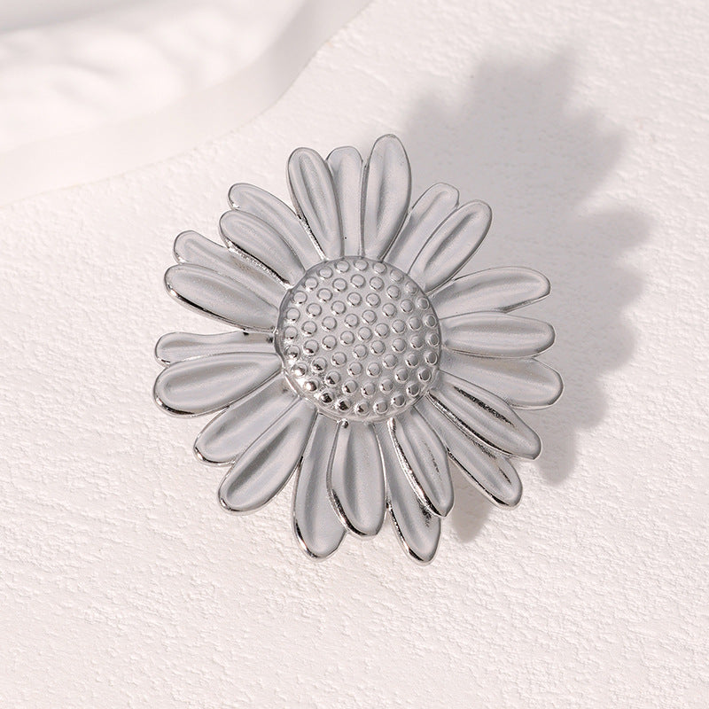 Minimalist Sunflower-Shaped Stainless Steel Ring with 18K Gold Plating for Women