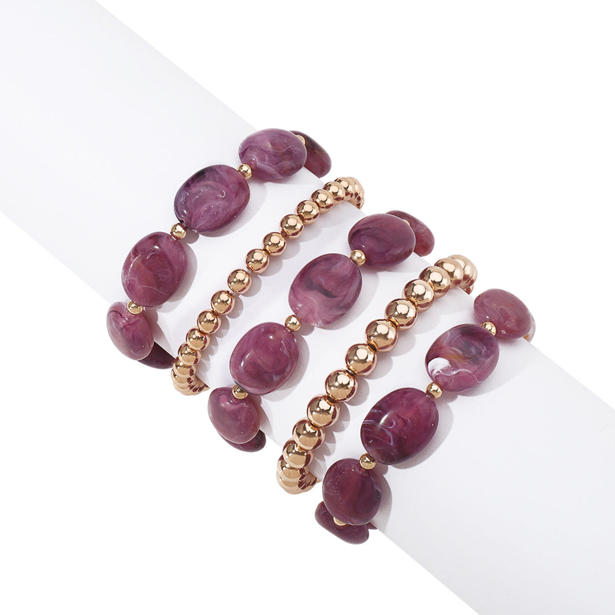 Pulsera Bohemia Geométrica de Cuentas con Piedras de Jade Artificial Brazalete Elástico Hecho a Mano para Mujer