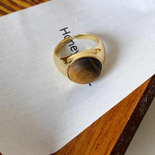 Anillo minimalista de plata de ley 925 con número y ojo de tigre incrustado, ajustable