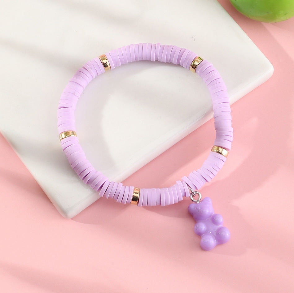 Braccialetto con ciondolo a orsetto carino e minimalista per bambini, realizzato in resina plastica con design artigianale
