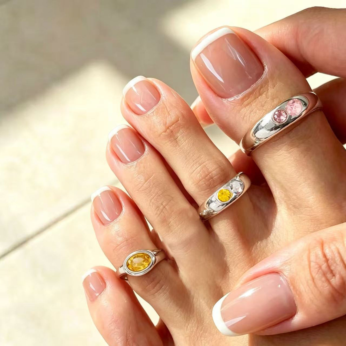 Minimalist Luxury Geometric Zinc Alloy Rhinestone Open Toe Ring Set for Women