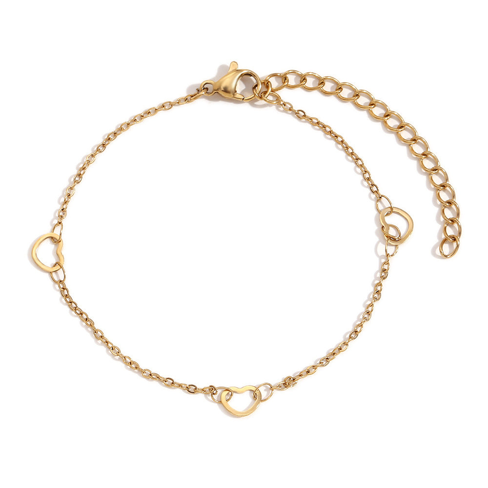 Pulsera Minimalista de Acero Inoxidable Chapado en Oro de 14K con Forma de Corazón para Mujer