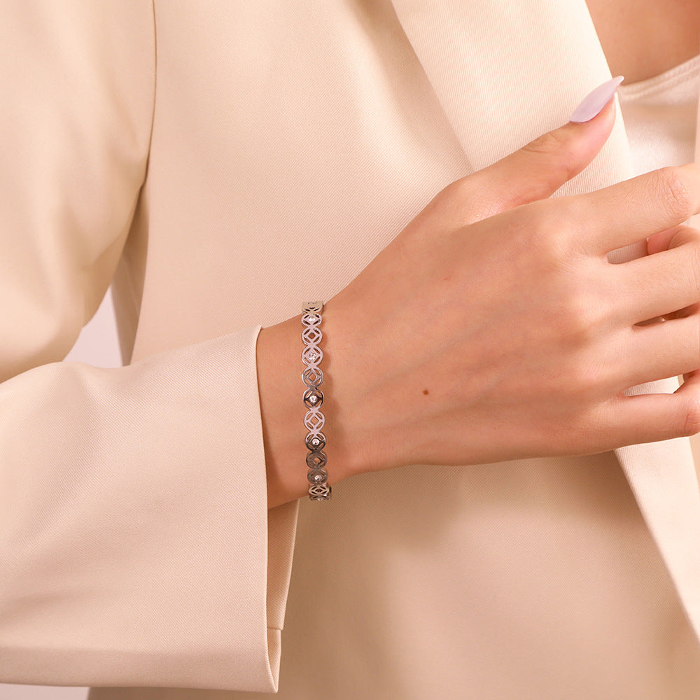 Fashion Geometric Hollow Rhinestone Plated Titanium Steel Bracelet